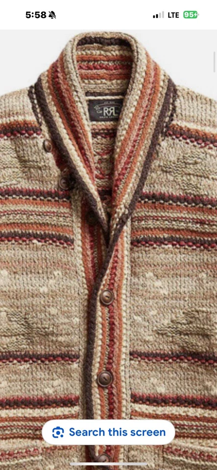 Cárdigan tejido a mano RRL Ralph Lauren Southwestern mezcla de lana lino-HOMBRE-M Foto 2 de 4