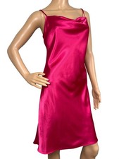 Y2K 90s Bebe Hot Pink Satin Slip Dress Small Adjustable Straps Made In USA