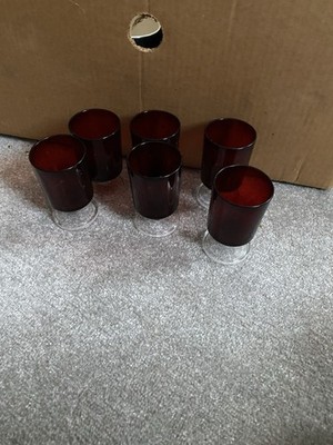 6 x Vintage Luminarc Rubinrot Sherry Wein Aperitif Gläser / unbenutzt 70er Jahre