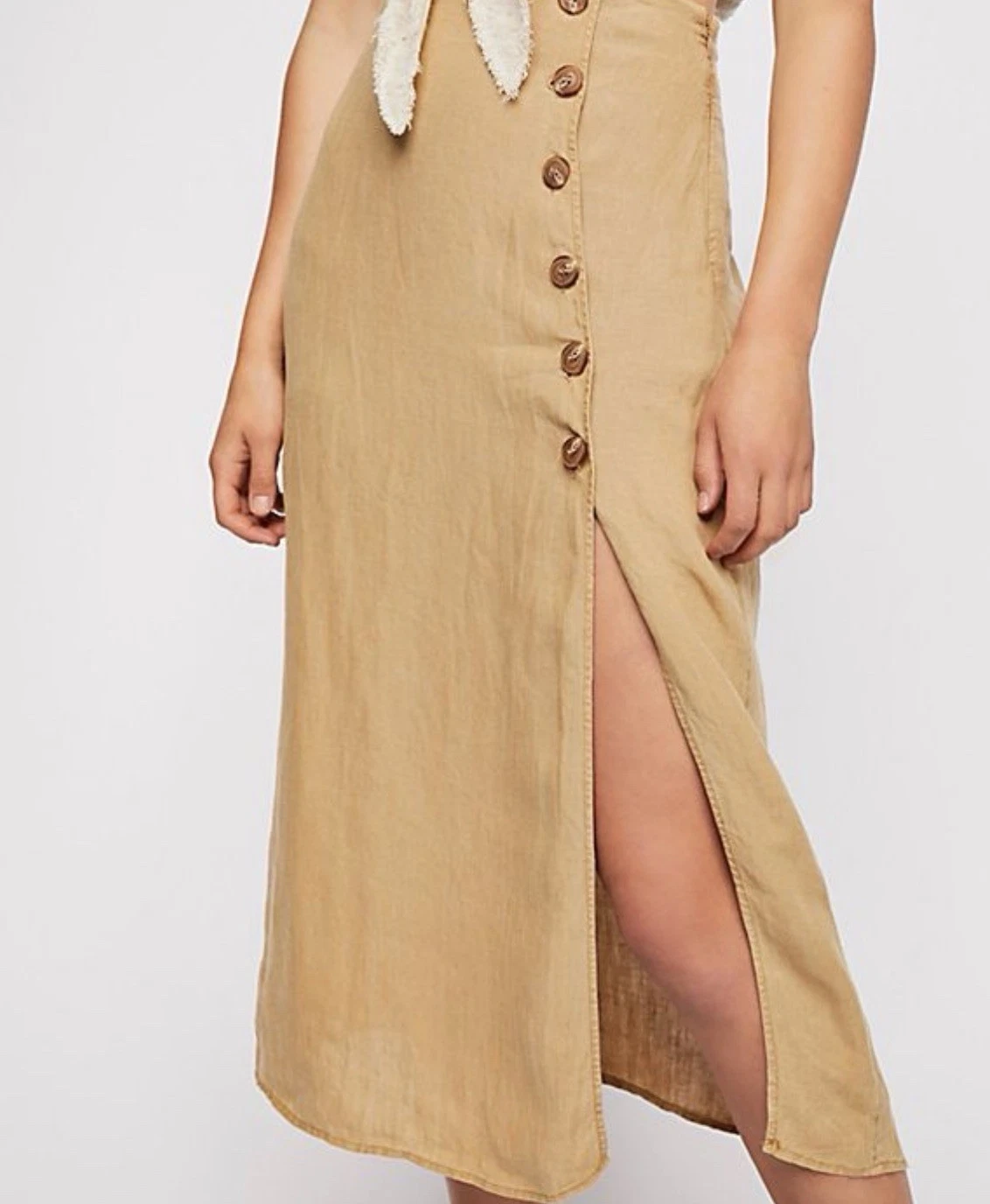 Free People Roman Holiday Midi Skirt Women’s Size 4 Linen FP Slit Spring Summer