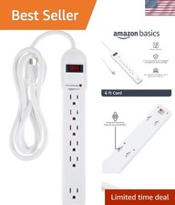 790 Joules Surge Protecting Power Strip, 6 Outlets  6ft Extension Cord in White