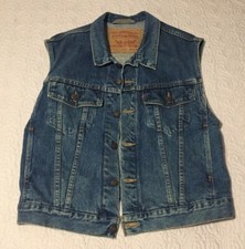 Levis Harley Davidson Racing Vintage Denim Jean Vest USA Sz Medium Red Tab 70595
