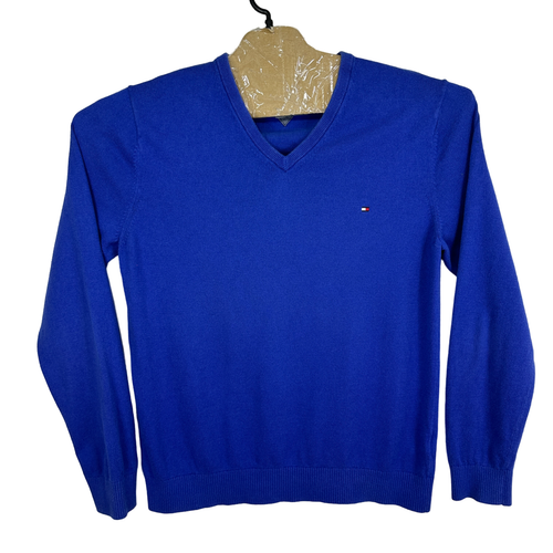 Tommy Hilfiger Pullover Herren Pulli XL blau V-Ausschnitt Pulli Strick Baumwolle Kaschmir