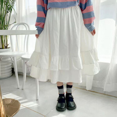 Japanese Preppy Cute Girls Skirts Cotton Ruffle A-Line Students White School New
