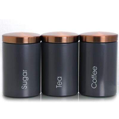 MegaChef Kitchen Storage 3 Piece Sugar, Coffee and Tea Canister Set Matte Gray