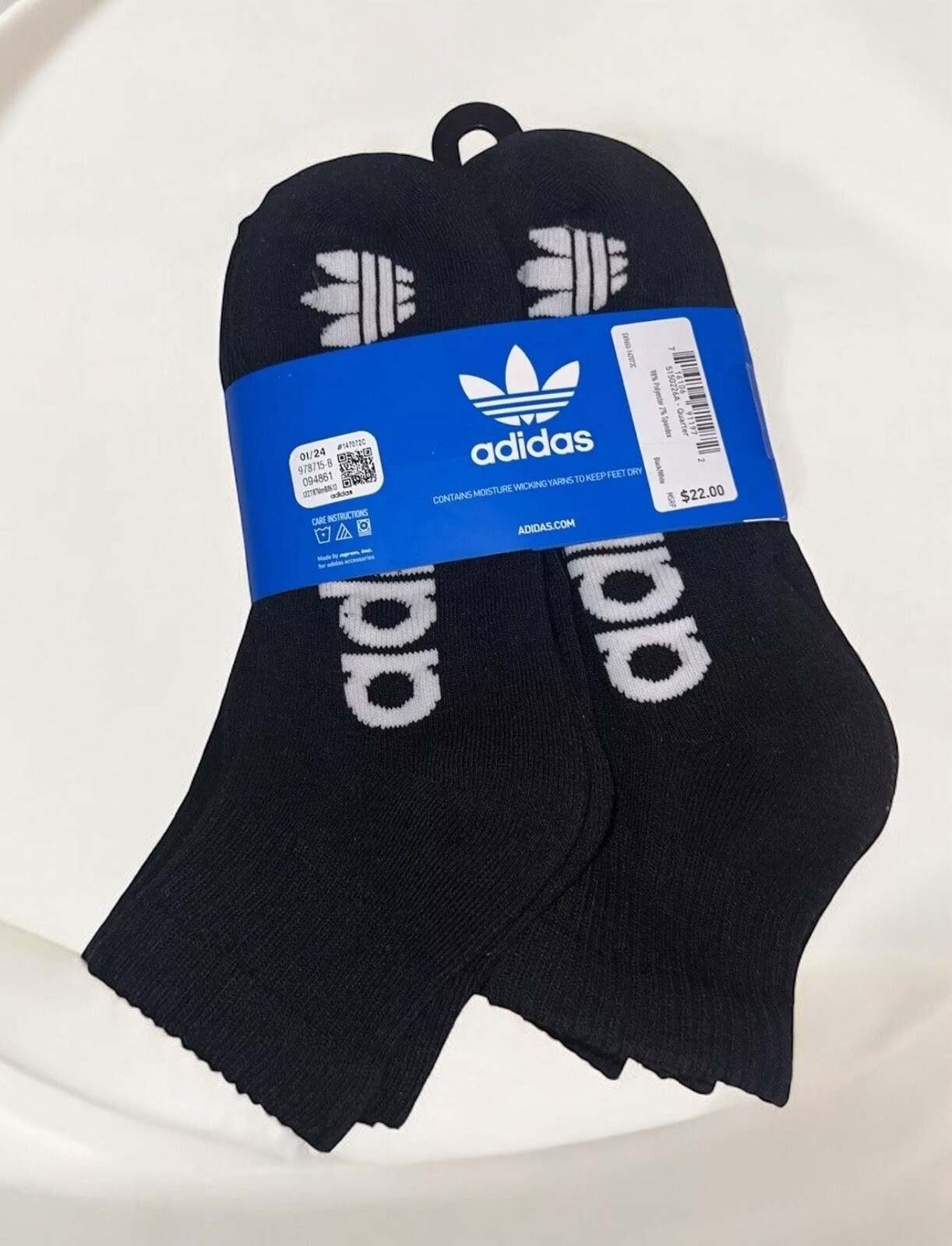 Black Ankle Socks 6 Pairs Adidas Quarter Cut Socks Sz 6-12-image