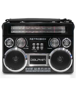 Dolphin SP-411BT RetroBox Portable Bluetooth AM/FM Radio & MP3