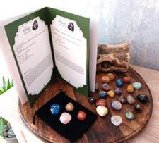 Mixed Crystal Rune Stone Set 25 Gold Engraved Premium Stones & 28 Page Booklet