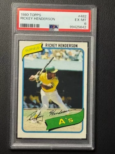 1980 TOPPS BASEBALL #482 RICKEY HENDERSON RC ATHLETICS HOF PSA 6