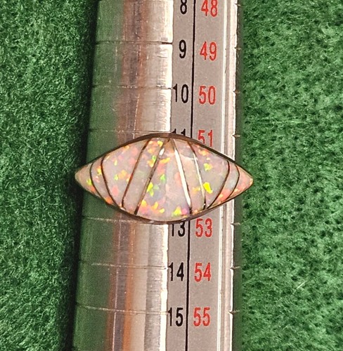 Handmade Navajo Inlay White Fire opal Sterling Silver Size 6 - Picture 4 of 13