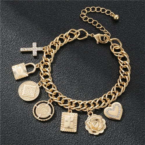 24Kt Golden Charm Bracelets Cuff Bangle Chain Luxury Statement Women's Jewelry - Picture 5 of 11