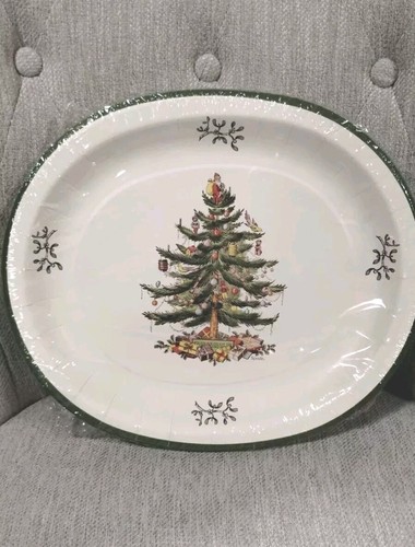 Spode CHRISTMAS TREE OVAL DINNER PLATES charcuterie Disposable Paper NEW set 16