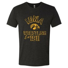 Iowa Hawkeyes Wrestling Est 1911, Team Color Triblend T Shirt - Vintage Black
