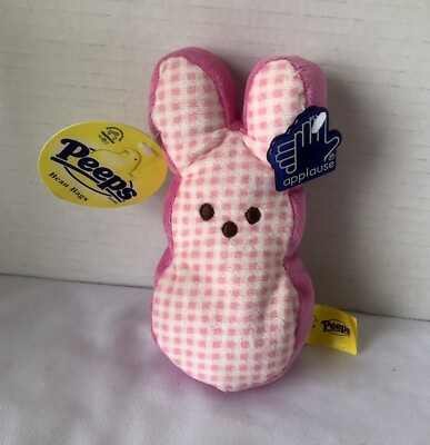 PEEPS Pink Plaid Gingham 6 in Bunny Bean Bag Plush - Applause 2008 - NEW w/ Tags
