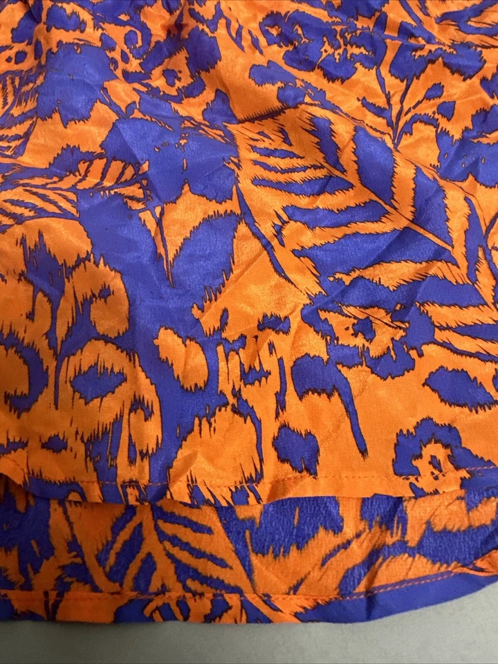 ViX Paula Hermanny 100% Silk Orange Blue Floral Smocked Mini Dress Swim Coverup - Image 3 of 4