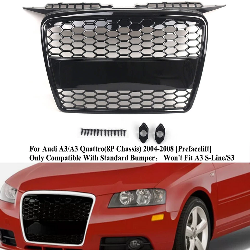 Front Bumper Mesh Honeycomb Grille Grill Fit Audi A3/A3 Quattro 2004-2008 Foto 2 de 4