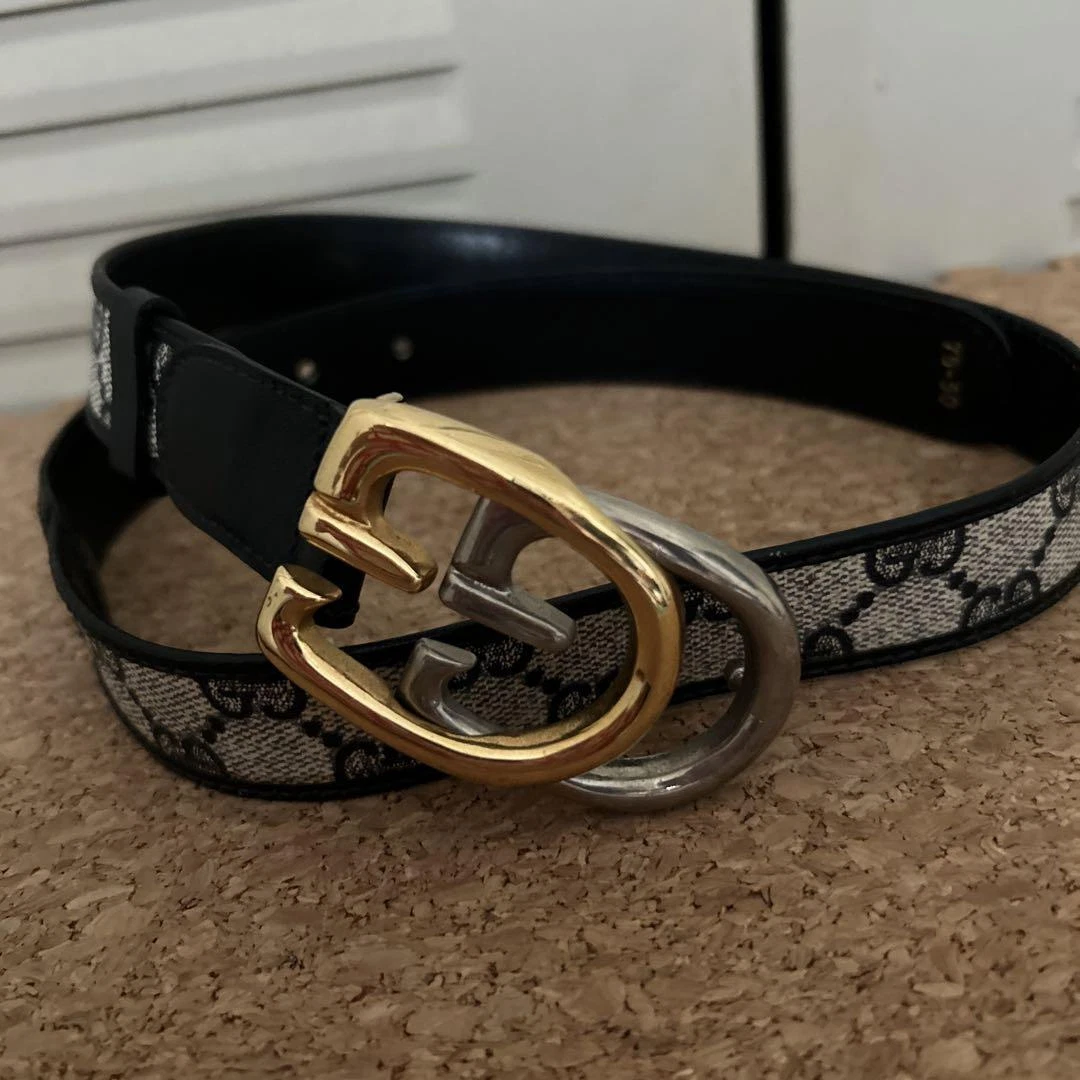 Ceinture mode femme GUCCI noir et beige toile cuir authentique