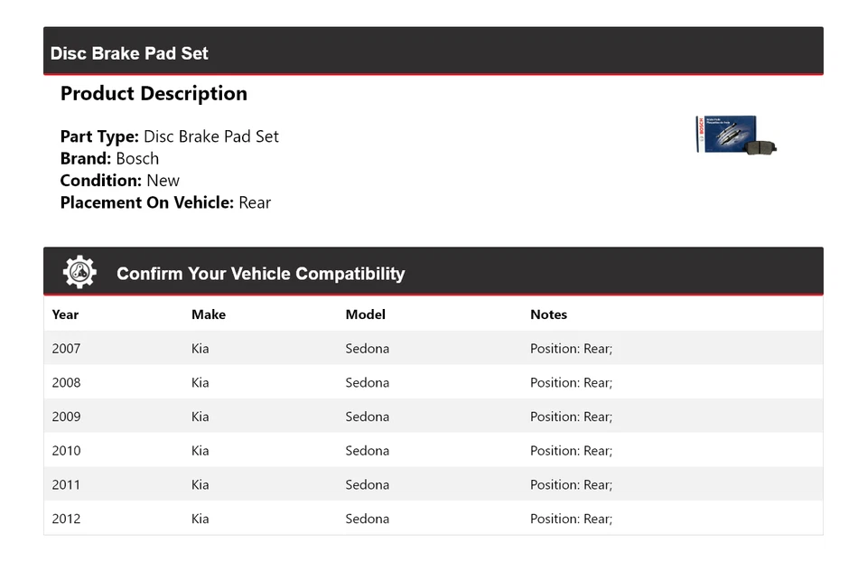 Pastillas de freno de cerámica azul con herrajes traseras 2008 para Kia Sedona Bosch 2007-2012 Foto 2 de 4