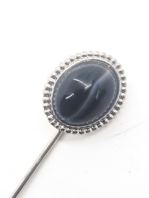 Black banded Agate vintage silver toned stick lapel pin | eBay Vintage Agate Gemstone Lapel Brooch Pin main image 0