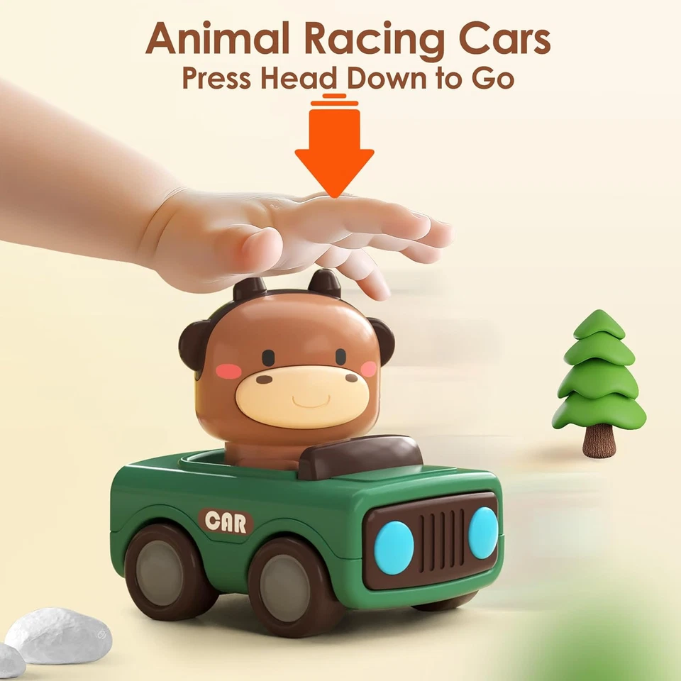 Press to Go Car Toys for Toddlers 1-3, Baby Animal Racing Cars, Infant Play Vehi - Изображение 2 из 4
