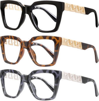 3 Pack Oprah Style Reading Glasses for Women, Oversized Fashion Blue Light Block