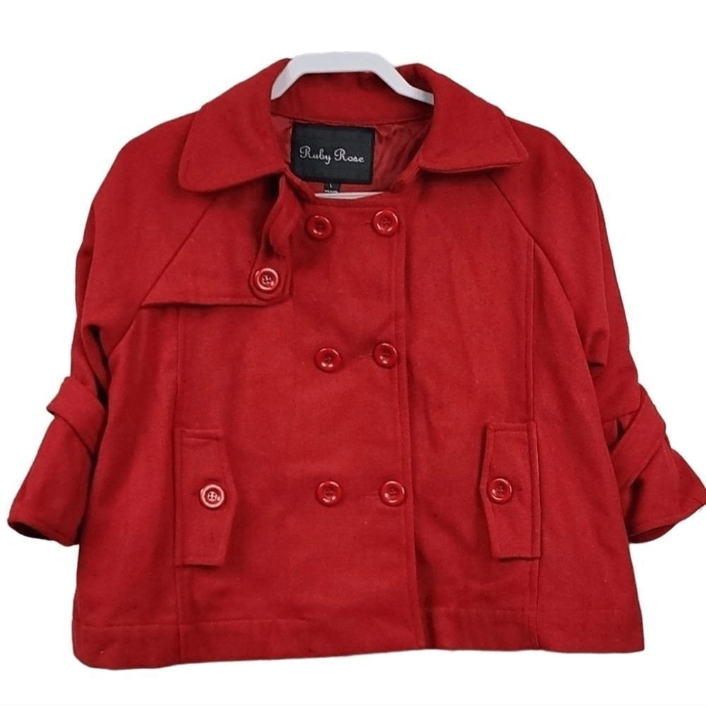 Vtg Ruby Rose Red double breasted Wool Peacoat Pr… - image 1