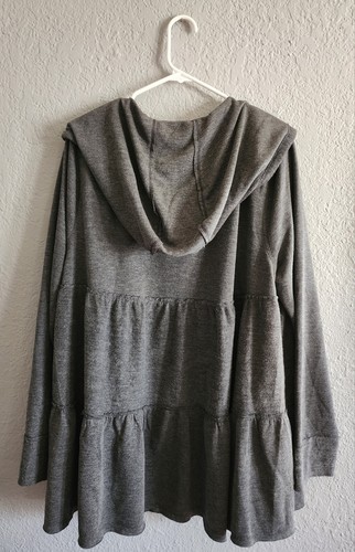 Umgee Gray Hooded Open Front Cotton Terry Cardi Sweatshirt Women's Size XL - Picture 2 of 7
