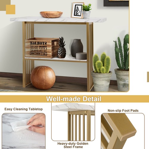 Giantex Console Table 2-Tier Beside Sofa Table w/ Faux Marble Tabletop Hallway - Picture 4 of 9