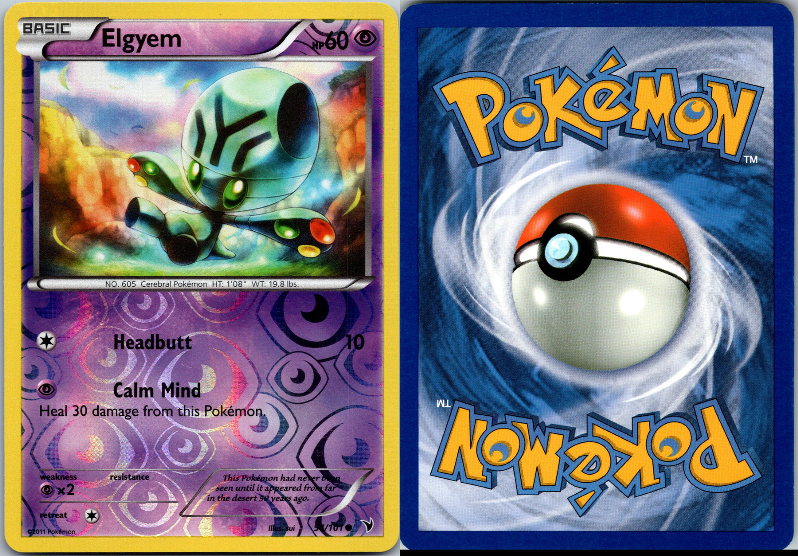 Elgyem Reverse Holo Noble Victories 2011 # 54/101 Pokémon TCG