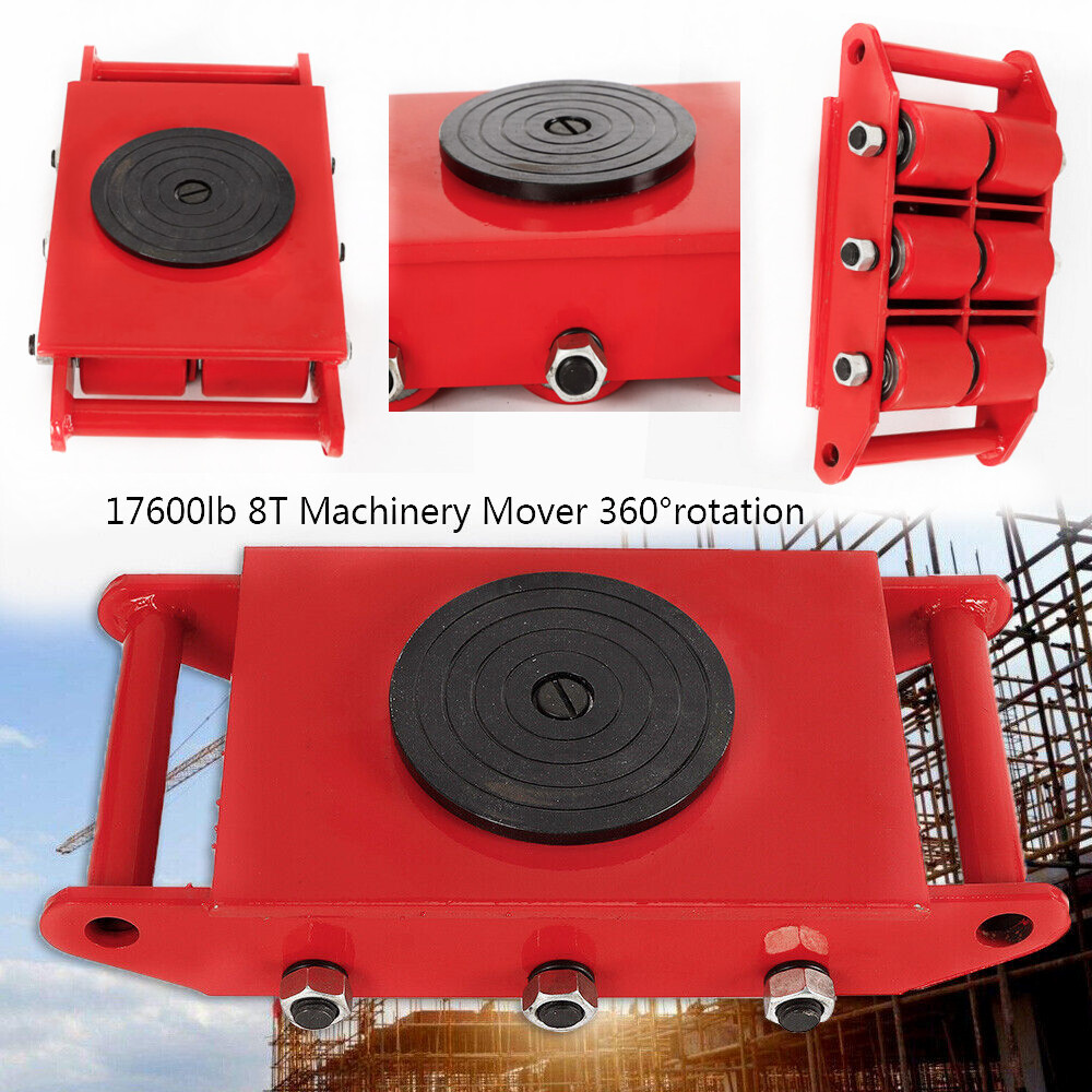 Rouleau Déplaceur De Machines Lourdes – Capacité 8 Tonnes – Rotation 360° – Rouge – Neuf