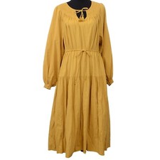 Old Navy Women’s Size L TALL Mustard Waist-Defined Crinkle-Textured Midi Dress