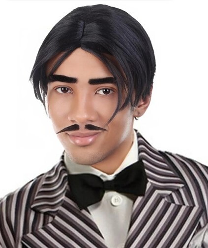 HPO Men's Gothic Addams Father Wig with Mustache and Eyebrows, HM-1097A