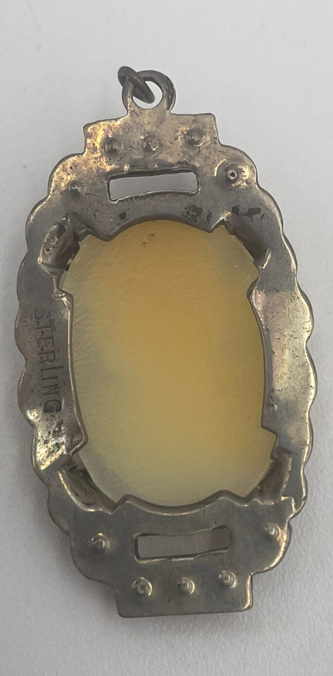Antique Deco Carved Shell Cameo Sterling Marcasite Si… - Gem