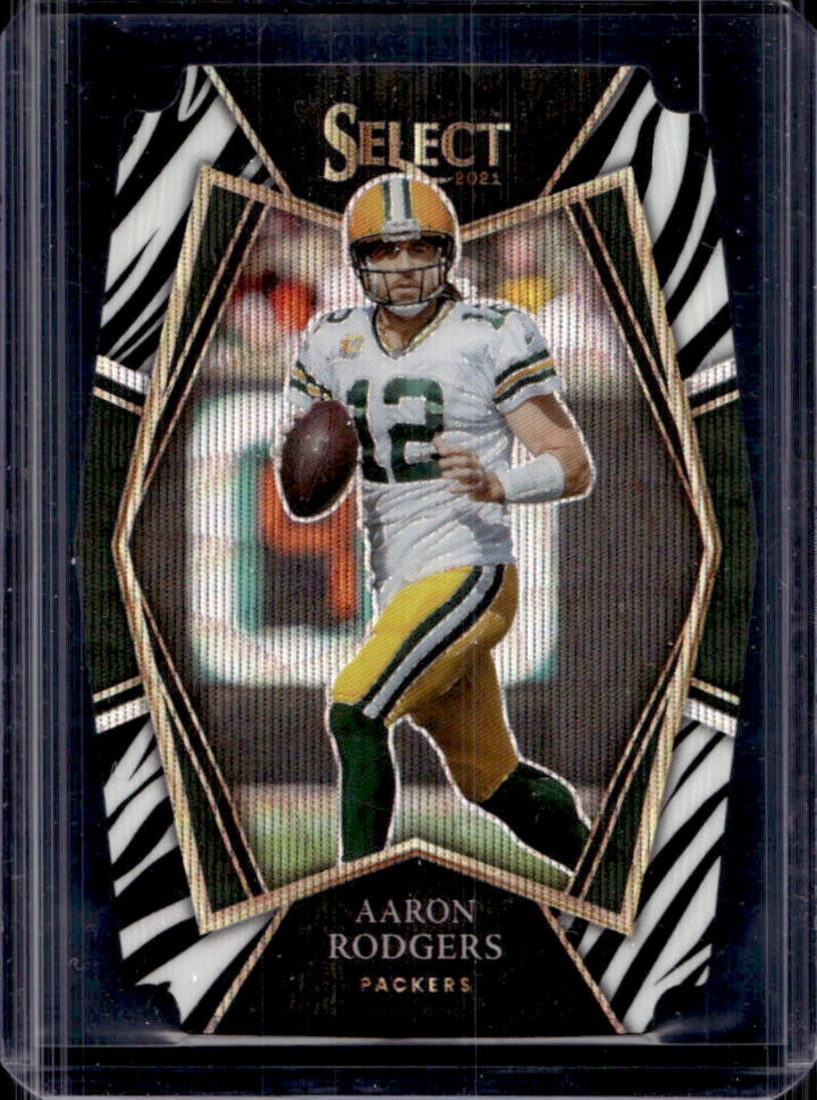 2021 Select Aaron Rodgers Zebra Prizm Die Cut Premier Level #114 Packers