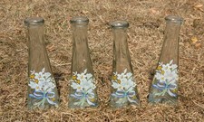 Lot of 4 Shabby Chic Vintage Bud Vase Triangular Hand-painted 6.5" Tall Bottles