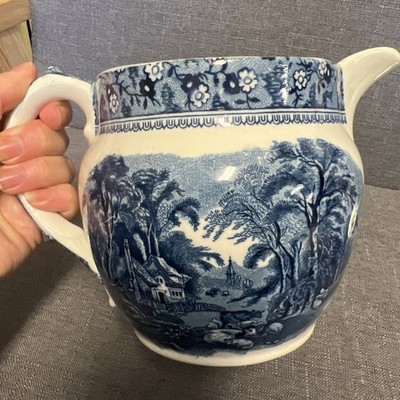 Palissy Ware England Ivanhoe blau weiß Kanne 13 cm x 12 cm Kanne 2
