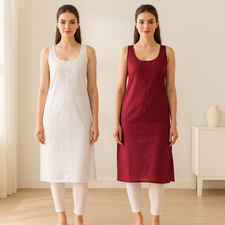 Women 2 Pack Cotton Long Slip Camisole Innerwear for Kurti Sheer Dress 41 Inch
