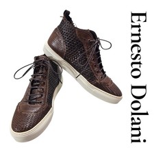 Ernesto Dolani Tenis Hombres 43 Marrón Cuero Tejido Parte Superior Alta Italiana Zapatos de Lujo