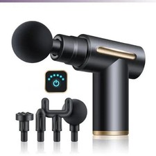 Black Cordless Rechargeable Percussion Massage Gun with 4 Heads