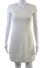 3.1 Phillip Lim Women's Round Neck Short Sleeves Fitted Mini Dress Cream Size 2