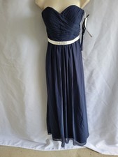 Bill Levkoff Chiffon Sleeveless A-Line Strapless/Halter Navy  Ivory New Sz. 10