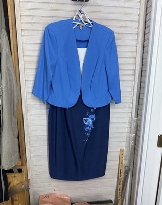Maya Brooke Women s 16W Blue & White Jacket Dress  Below knee. EUC Looks New