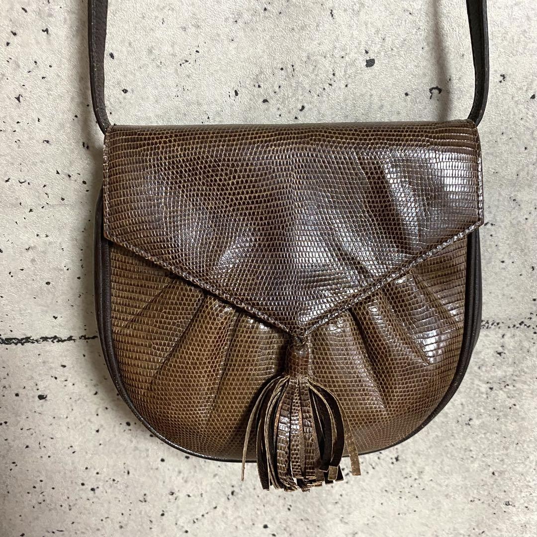 Mini borsa a tracolla Yves Saint Laurent in pelle di lucertola marrone vintage YSL elegante