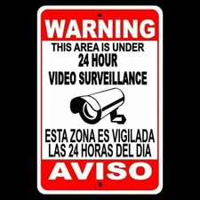 Warning Security 24 Hour Video Surveillance Camera Sign / Decal  English /