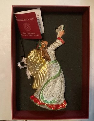 REED & BARTON EUROPEAN GLASS ORNAMENT CHRISTMAS ANGEL W/ SWAROVSKI CRYSTAL 