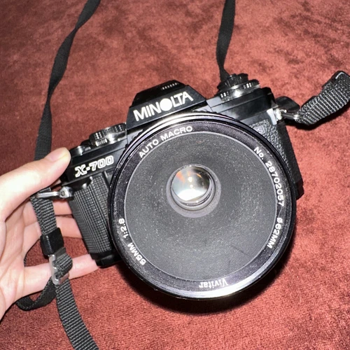 Minolta X-700 SLR 35mm Film Camera W/ vivitar Lens Good- TESTED