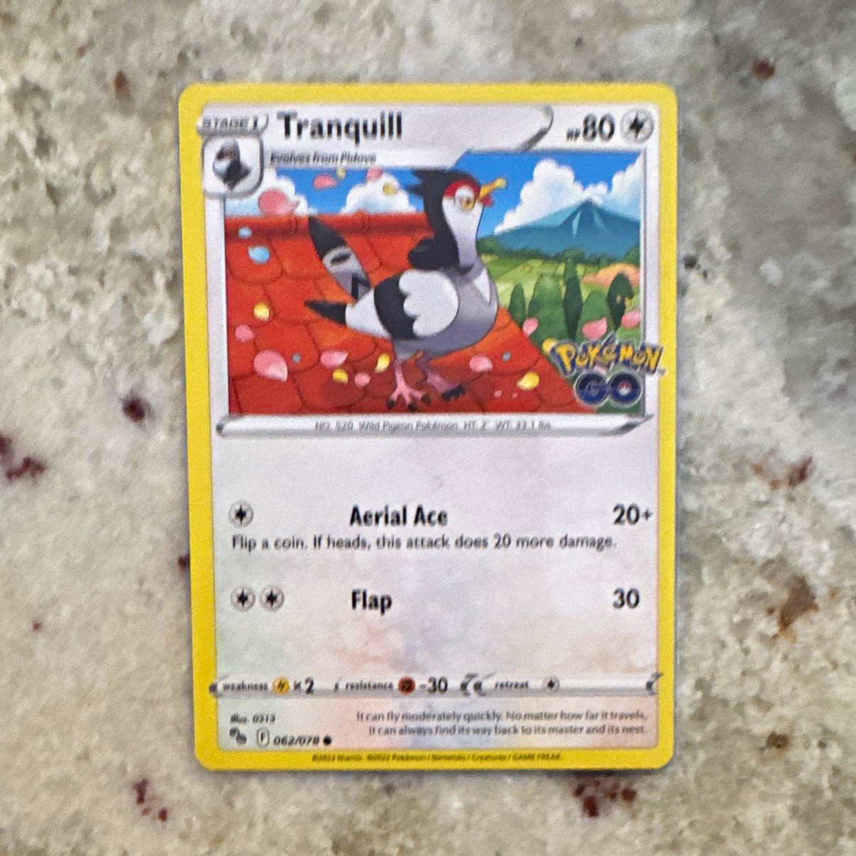 Pokémon Tranquill 062/078 Pokémon GO Stage 1 80 HP Common Non-Holo English