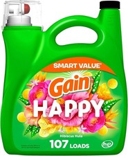 Gain Liquid Laundry Detergent, Happy Scent, 154 fl oz, 107 Loads 0.14 per gallon