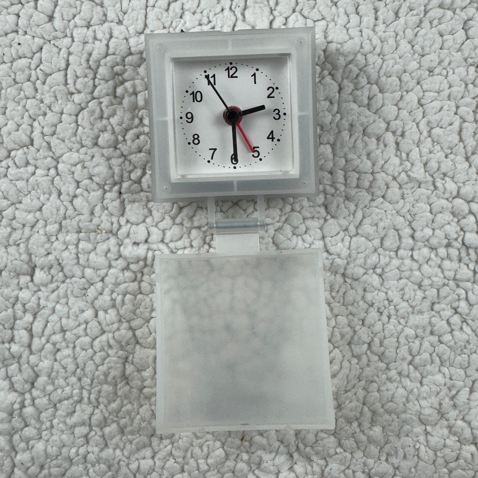 Vintage Translucent Frosted Plastic Folding Travel Alarm Clock Square Minimalist photo Vintage Translucent Frosted Plastic Folding Travel Alarm Clock Square Minimalist photo