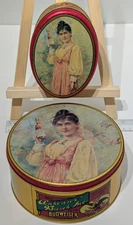 Lot of 2 Vintage - 1992 Anheuser-Bush Inc. Budweiser Tins - Circle and Oval